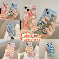 RTY เคสข้อมือสำหรับ Huawei Y7A Huawei Y9S Crossbody เคสโทรศัพท์ Bluray แววน้ำมันภาพวาดดอกไม้เคสแบบนุ่มเพชร