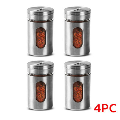 Stainless Steel Spice Jar Salt Sugar Spice Pepper Shaker Seasoning Can with Rotating Cover BBQ Spice Storage Bottle Kitchen Tool
