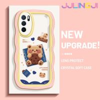 Jjlingji เคสสำหรับ OPPO A16 A16s เคส A54s รูปหมีตัวเล็กคุ้กกี้ขอบคลื่นเคสมือถือกันกระแทกแบบใสนิ่มเคสโปร่งใสลายกล้องถ่ายรูปฝาครอบป้องกันซิลิกาเจลที่สร้างสรรค์