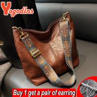 Yogodlns Vintage Shoulder Bag For Women PU Leather Bucket Bag Luxury Style Crossbody Bag Lady Messenger Bag Shopping Tote Purse