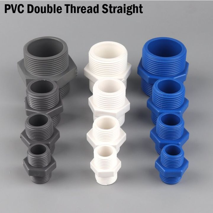 2pcs-1-2-3-4-1inch-pvc-pipe-double-thread-equal-straight-connector-garden-irrigation-watering-fish-tank-pipe-prevent-drip-joints