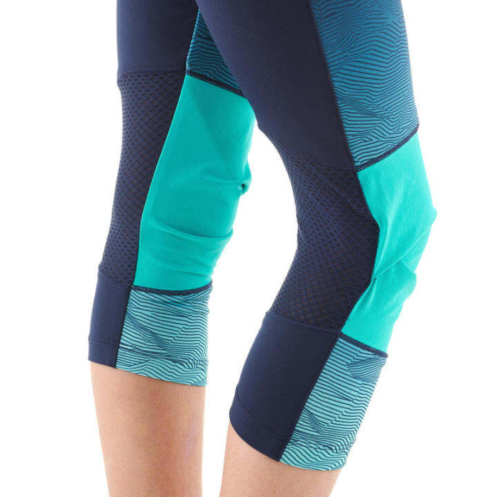 พร้อมส่ง-กางเกงเลกกิ้งสำหรับเด็กใส่เดินป่า-kids-hiking-leggings-mh500-7-15-years-turquoise-blue