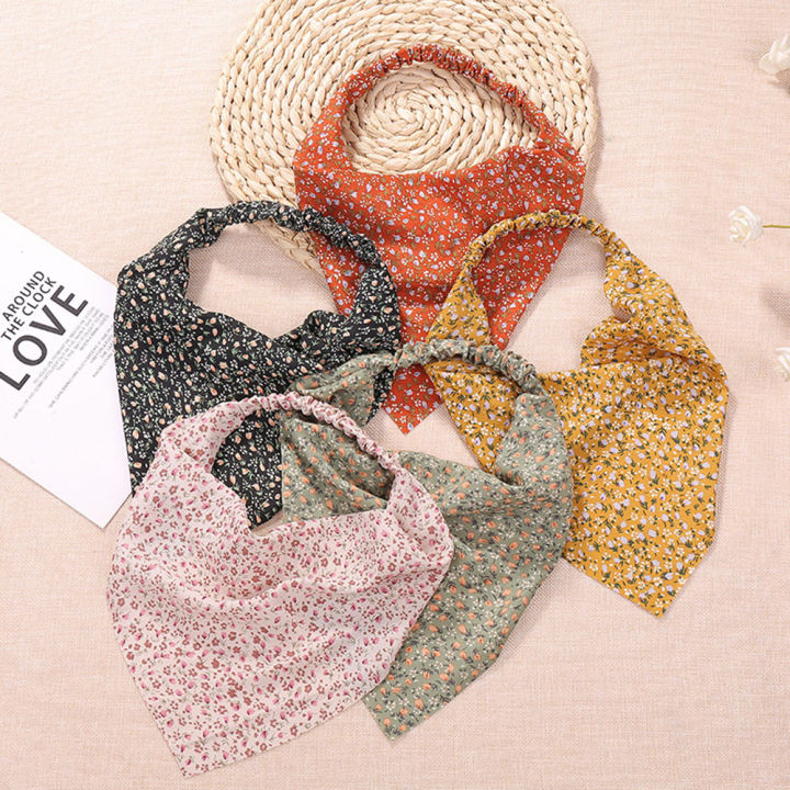 Women Floral Headband Hairband Triangle Bandanas Elastic Turban Head Scarf  Wrap