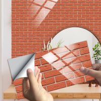 10pcs/Set Rectangle Flat Red Brick Pattern Tiles Wall Sticker Kitchen Oil-Proof Tables Home Decor Peel Stick PVC Art Wallpaper