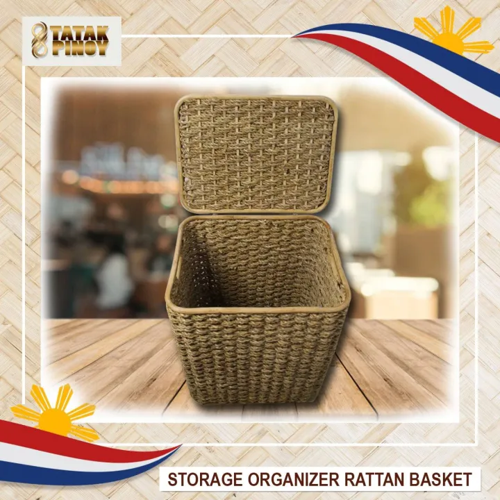 TATAK PINOY Rattan Basket Storage Baskets Shelf Organizer Container