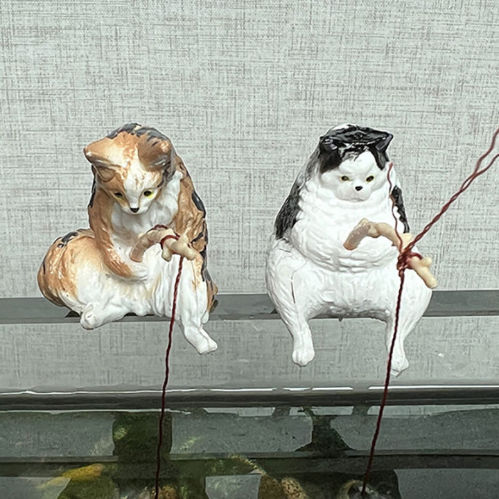 ruyifang-ของแต่งบ้านรูปตุ๊กตาแมวตกปลาลายการ์ตูนสำหรับตกแต่งบ้าน1ชิ้นการจัดตู้ปลาตู้ปลา