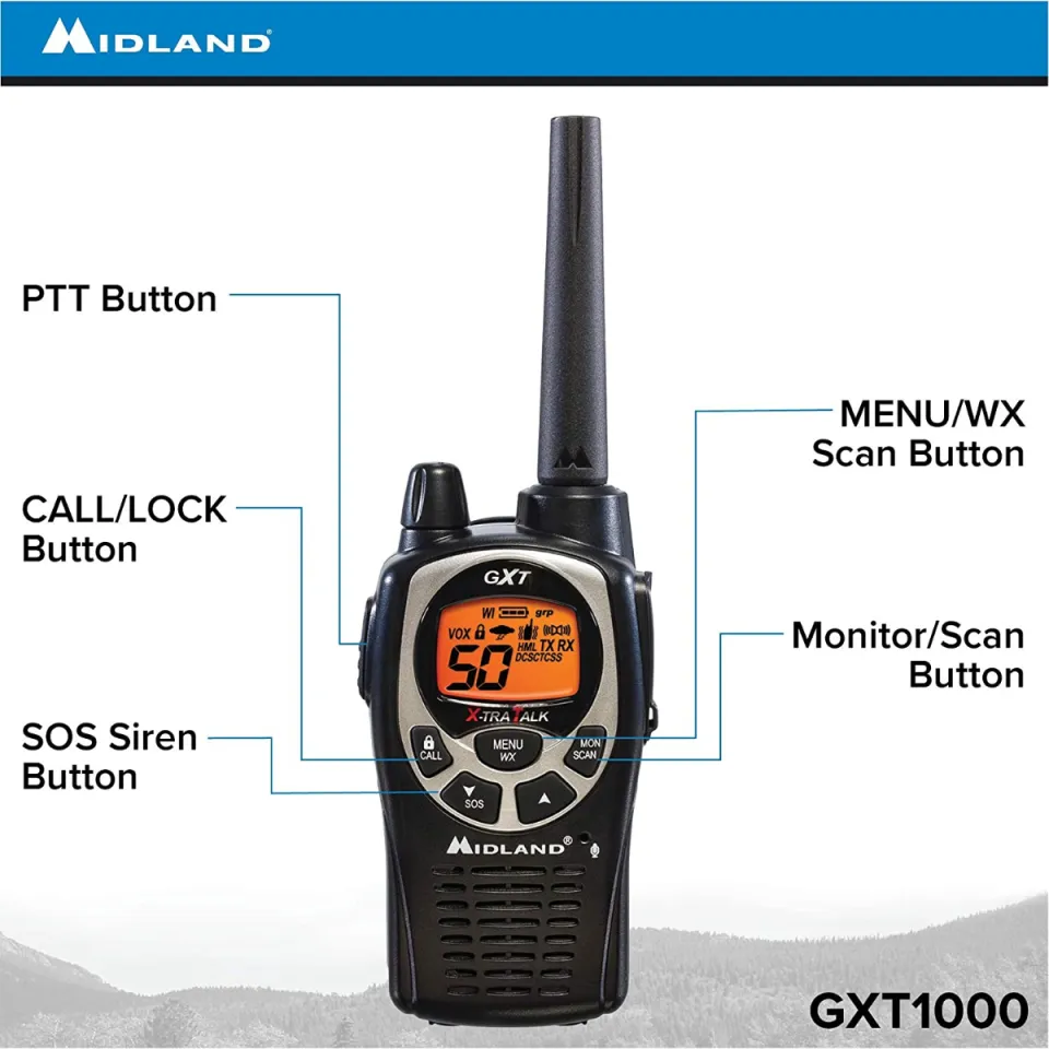Midland GXT1000VP4 50 Channel GMRS Two-Way Radio Up to 36 Mile Range Walkie Talkie Black Silver (Pack of 4) - 1