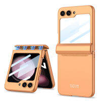 Samsung Galaxy Z Flip 5 5G เคสโทรศัพท์บางพิเศษมาพร้อมกับกระจกเทมเปอร์หน้าจอขนาดเล็ก Z Flip5เคสป้องกันเคลือบด้านกันตกทั้งหมดพร้อมตัวป้องกันบานพับแม่เหล็ก-8สี