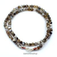 STONE NECKLACE สร้อยคอหินแท้ หินอาเกตสีน้ำตาล brown agate ขนาด 5 มม. ตะขอเงินลงยา by siamonlineshop