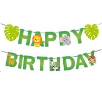 Happy Birthday Banners Set Tropical Jungle Animals Flags For DIY Making Kids Womens Mens Birthday Party Decor Tools Banners Streamers Confetti