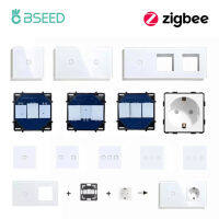 BSEED 123แก๊งฉลาดฟังก์ชันสวิตช์แบบ Zigbee แผงด้านหน้ากระจกสัมผัสปลั๊กเสียบผนังอียูรวมกันชิ้นส่วน DIY ฟรี