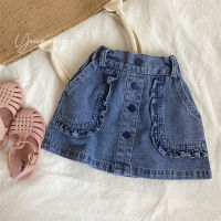 2022 Spring Summer New Girls Lace Denim Skirt Childrens Korean Cotton Clothes