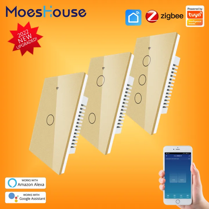MOES ZigBee Wall Touch Smart Light Switch With Neutral/No Neutral ,No Capacitor Smart Life/Tuya