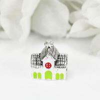 ลูกปัดเงินแท้ solid sterling 925 เคลือบสีEnamel สีเขียว  รูปบ้าน สำหรับร้อยสร้อยข้อมือสไตล์แพนโดร่า : มณีธารา MT Jewelry (scm42-4)