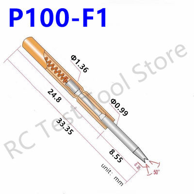 100PCS P100-F1 Spring Test Probe P100-F Test Pin เครื่องมือทดสอบ 33.35 มม.Dia 1.36 มม.ปลายเข็มชุบนิกเกิลหัว dia 0.99 มม.Pogo Pin-invy32 shop