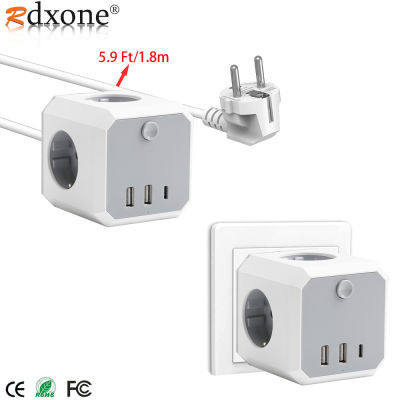 EU Plug Outlet Power Strip 4AC Socket 2USB Type C Charging Ports OnOff Swtich Wall Socket Desktop extension Outlets