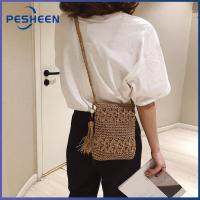 Solid Color Tassel Shoulder Handbags Women Woven Beach Casual Messenger Bag