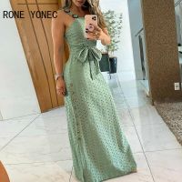 【YF】 Women Elegant Dress Thick Strap Hollow Out Maxi With Belt  Casual Summer