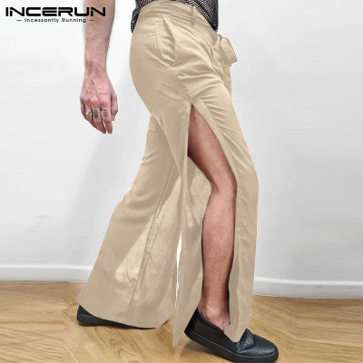 INCERUN กางเกงขาบานผู้ชายแบบลำลอง,กางเกงสเเล็คยาวแบบทางการ