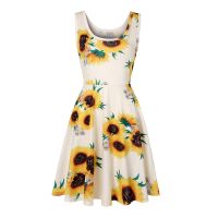 【YF】 Women Summer Dresses Plus Size Sleeveless Sunflower Print Beach A Line Casual Dress Party vestidos fem