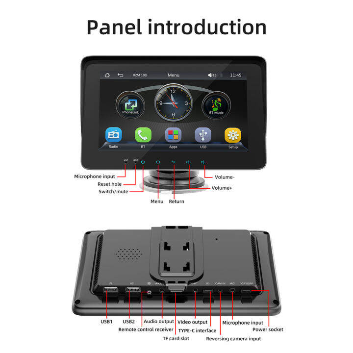 เครื่องเล่น-mp5สเตอริโอรถยนต์7นิ้วโทรแบบแฮนด์ฟรี-bt-วิทยุ-fm-รองรับ-carplay-android-auto-link-ช่วยกลับด้าน-usb-คู่พร้อมรีโมทคอนโทรลพวงมาลัยขายึดปรับได้