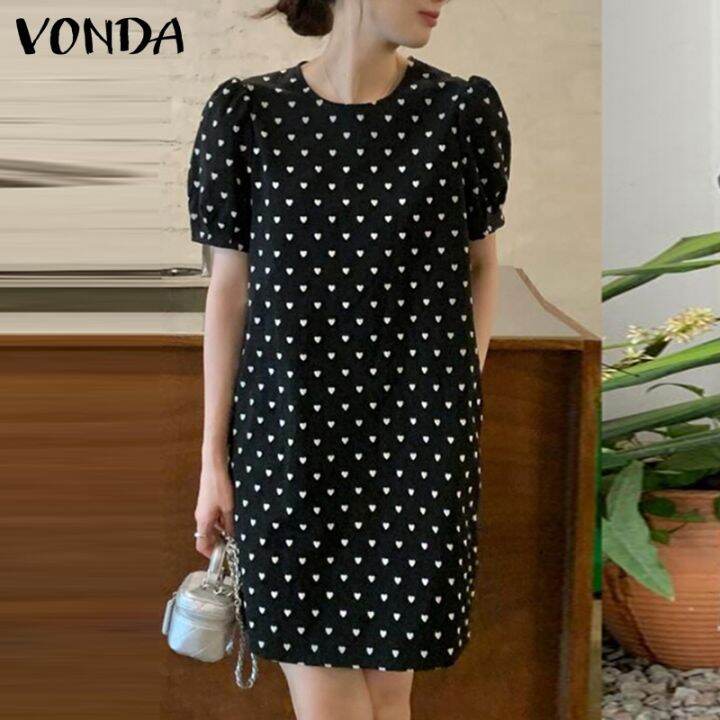 vonda-ชุดเดรสสั้น-คอกลม-แขนสั้น-แขนพัฟ-สไตล์เกาหลี-สําหรับผู้หญิง