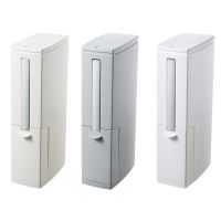 【YF】 Slim Plastic Narrow Trash Can with Toilet Brush Holder Garbage Storage Organizer