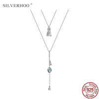 SILVERHOO 925 Sterling Silver Unique Badminton Irregular Crystal Pendant Necklace Long Tassels Women Chains Fine Jewelry