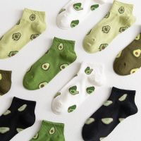 Funny Cute Spring Cotton Socks Cartoon Avocado Happy Japanese Harajuku Breathable Soft Summer Fall Low Cut Short Socks For Women