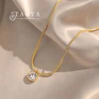 2023 New Simple Design Shiny Zircon Pendant Stainless Steel Gold Colour Necklace Girls Collar Chain Fashion Jewelry For Women