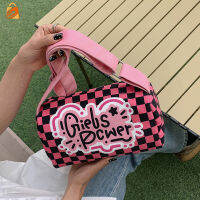 H+? ? ? ผู้หญิงช่องอิฐกระเป๋า graffiti checkerboard ไหล่เดียว crossbody กระเป๋าสี่เหลี่ยมขนาดเล็ก