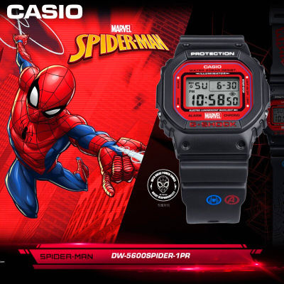 Original Marvel Edition G-Shock SPIDER Men Sport Watch 200M Water Resistant Shockproof and Waterproof World Time LED Auto Light Wrist Sports Watches with 2 Years Warranty DW5600SPIDER-1PR Limited Edition Red Black (Ready Stock)