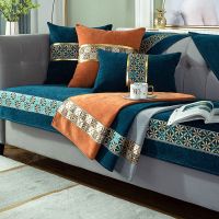 【jw】✽☸☌ Capas de sofá monocromático nórdico para decoração sala tampa assento luxuosa chenille antiderrapante moderna laranja e cinza