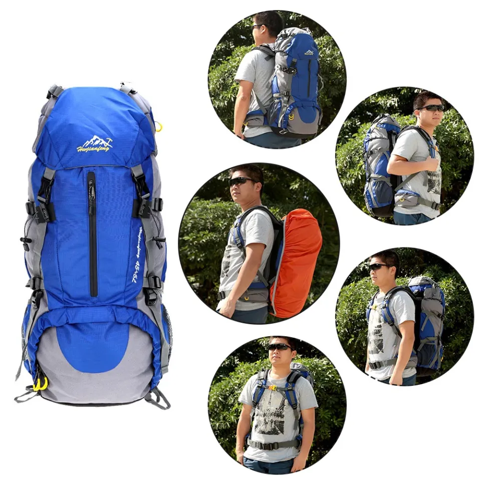 Loowoko Hiking Backpack 50L Travel Daypack Waterproof with Rain Cover for Climbing Camping Mountaineering