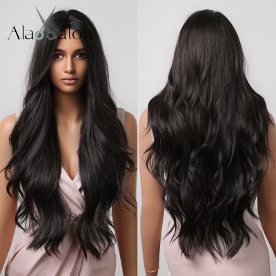 【LZ】✇♟  ALAN EATON Black Long Body Wavy Synthetic Wigs for Women Afro Natural Black Hair Wigs Middle Part Heat Resistant Fiber Daily Use