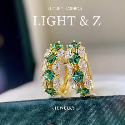 LIGHT &amp; Z ต่างหูผู้หญิงสไตล์ยุโรปและอเมริกา Marquise เพชรสีเขียว Spinel หูหัวเข็มขัดเครื่องประดับระดับไฮเอนด์