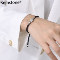 Kemstone เครื่องประดับกำไลข้อมือสแตนเลสสีดำทรงกลมแบบปรับได้