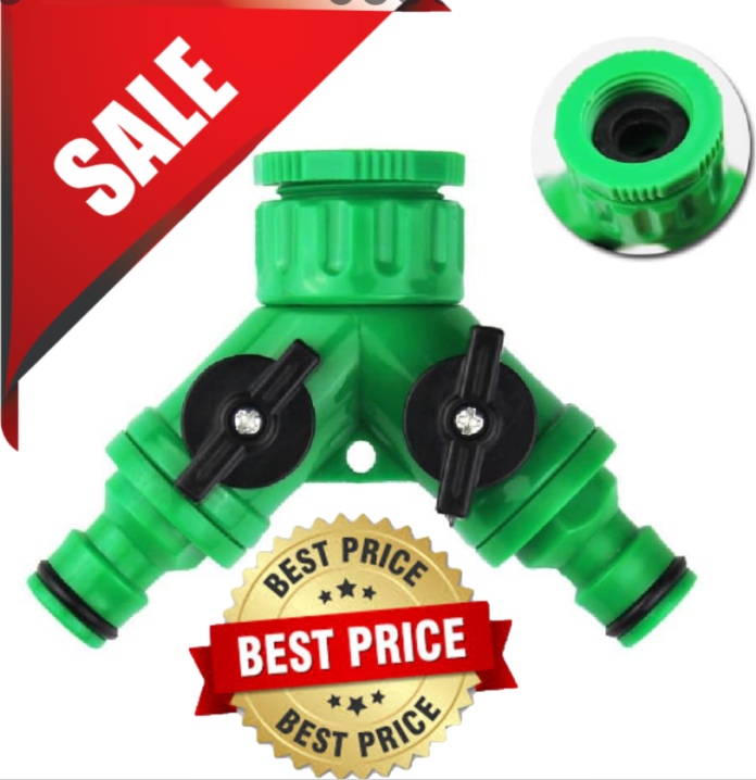 2 Way Double Outdoor Tap Hose Adapter Dual Faucet Connector Water Valve