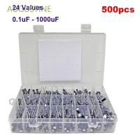 AUGUSTINE Component pack Electrolytic Capacitor Assorted Assortment Kit set Capacitors 500pcs 16-50V 24 Values Radial 0.1uF - 1000uFMulticolor