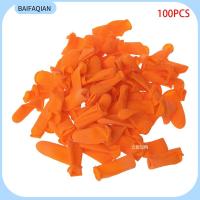 BAIFAQIAN 100PCS กันลื่น น้ำยางธรรมชาติ เครื่องมือทำเล็บ ปลอกนิ้ว ถุงมือยาง ถุงมือป้องกัน เตียงลายนิ้วมือสีส้ม