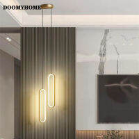 DOOMYHOME โคมไฟระย้าห้องนอนนอร์ดิก LED มินิมัลลิสต์โมเดิร์นตกแต่งห้องรับแขกที่สร้างสรรค์,โคมระย้าตกแต่งขนาด40/60ซม. ทำจากโลหะเส้นยาวไฟเพดานเล็กสีดำ/ทอง