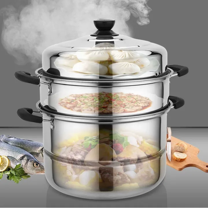 Stainless Steel Steamer Cookware Multi-functional Three Layers | Lazada PH