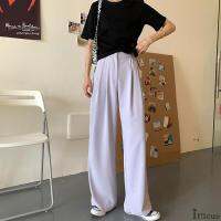 Imcute ashion High Waist Wide Leg Solid Color Casual Loose Pants for Shopping Daily Wear