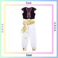 ชุดเสื้อผ้า Coss Aladdin สำหรับเด็กผู้ชายชุดคอสเพลย์อัลลาดินอาหรับชุดเสื้อกั๊กกางเกงสำหรับเด็กเสื้อผ้าสำหรับงานปาร์ตี้ฮาโลวีน