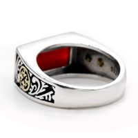 New Stamp Retro 925 Sterling Silver Ring Gold Coin Simple Mens Red Square Curve Agate Türkiye Middle East Fashion Jewelry