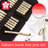 ญี่ปุ่นซากุระสีดำเข็มฉีดยาปากกาจำกัด13ปากกากรณีกันน้ำสายเบ็ดปากกาวาดปากกาปากกาวาดภาพ