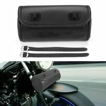 Universal Leather Motorcycle Tool Bag Fork Handlebar Saddlebag Roll Barrel  Pouch