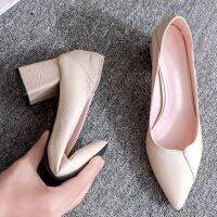 Shoes Female Chunky-Heel2021Spring New Soft Leather Two-Way Wear3cm Small Heel Shoes5cm Semi-High Heeled Black Work Shoes