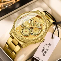 Cross-border hot style golden dragon table relief watch men watch male eye dragon male noctilucent waterproof quartz watch --238811Hot selling mens watches❦