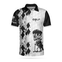 （all in stock）  2023 NEW -Gentleman Skull Skeleton Golf Player For Golfer 3 Button Fabric Polo Shirt(FREE NAME LOGO CUSTOM)